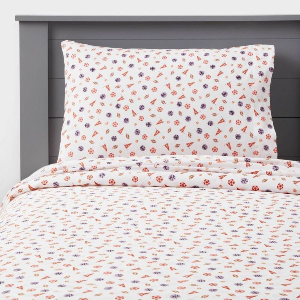 Open Box - Pillowfort - Full Girl Sport Kids' Cotton Sheet Set - Pillowfort